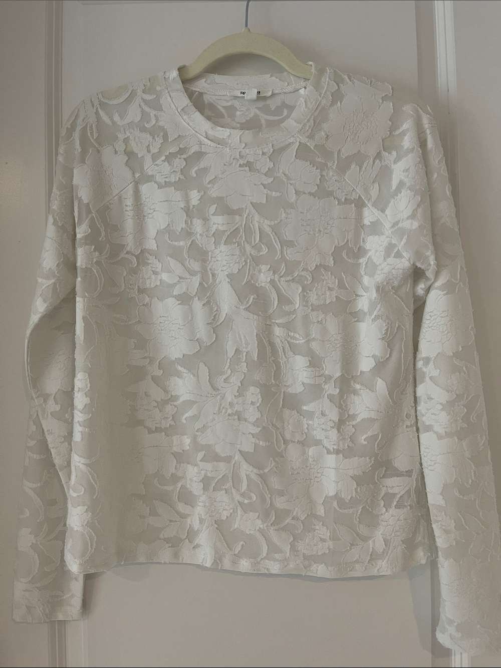 Splendid White Floral Jacquard Long-Sleeve Top Size Small